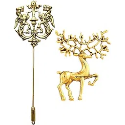 mahi Combo of Fashionable Antique Golden Royal Lion and Deer Brooch/Lapel Pin CO1105083G-picture-56
