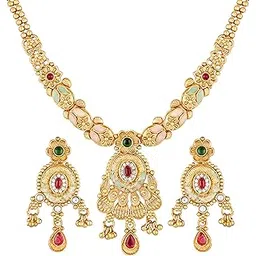 mahi Floral Kundan Meenakari Work Enamelled Traditional Bridal & Festive Indian Necklace Set for Women (NL1108119GMul)-picture-38