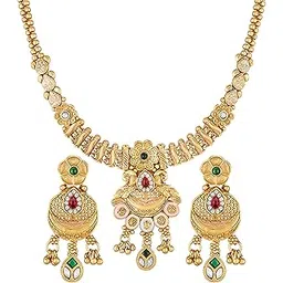mahi Kundan Floral Meenakari Work Enamelled Traditional Bridal & Festive Indian Necklace Set for Women (NL1108121GMul)-picture-13