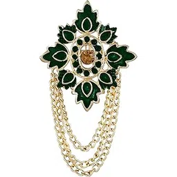 mahi Meenakari Work Mapel Leaf & Layered Chain Shervani/Indowestern Brooch for Men (PABP1101123GPR)-picture-46