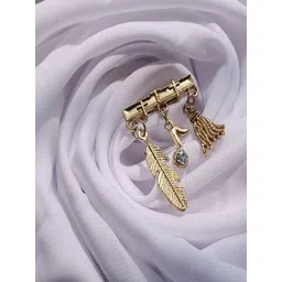 Mahi Men Stone-Studded Hanging Feather Musical Note and Broom Brooch-picture-40