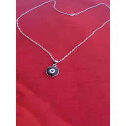 Mahi Rhodium-Plated Circular Evil Eye Pendant with Chain-picture-36