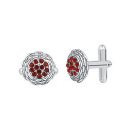 Mahi Rhodium-Plated Crystal Round Cufflink-picture-14