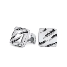 Mahi Rhodium-Plated Squarish Cufflinks With Crystals-picture-12