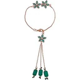mahi Rose Gold Plated Green Crystals Floral Lumba Rakhi for Bhabhi (RAL1100711ZGre)-picture-14
