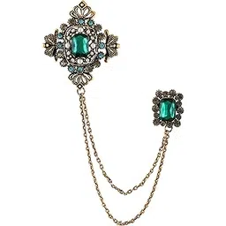 mahi Victorian Style Artificial Pearl & Green Crystal Sherwani Brooch Pin with Hanging Chain for Men (BP1101193GGre)-picture-35