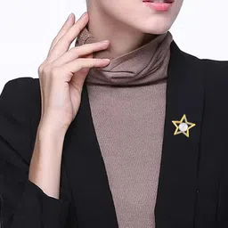mahi Studded Crystals Victorian Star Brooch with Gold Plating for Men and Women (BP1101209GWhi) image 5