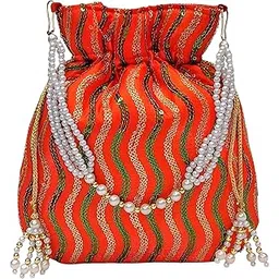 mahvarya Elegant Women’s Orange Silk Potli Bag with Pearl Handle, Golden Latkan & Sequin Embroidery – Perfect for Wedding, Festive & Party Look-picture-44
