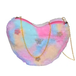 mahya Girls Women Toddler Heart-Shaped Plush Princess Shoulder Bag – Soft Rainbow Fur Crossbody Handbag with Detachable Gold Chain Strap Gift for Girls image 2