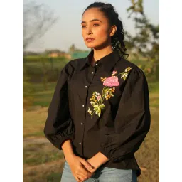 mai india MAI¿India Black Cotton Relaxed Fit Hand Embroidery Shirt-picture-36