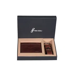 MAI SOLI Unisex Brown Solid Handcrafted Leather Accessory Gift Set-picture-15