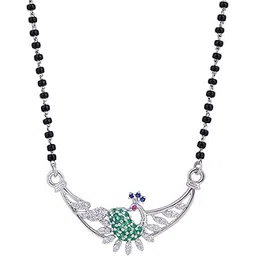 maira 925 Sterling Silver black bead anti tarnish hypoallergenic18k Micron Premium Rhodium Plated With Peacock Blue and Green Pendant Mangalsutra Necklace | Gift for Women | Pure Silver Gift for Wife-picture-11