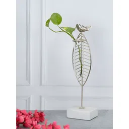 Maison Modern Silver Toned Test Tube Pot With White Leaf shaped Metal Flower Vase-picture-47