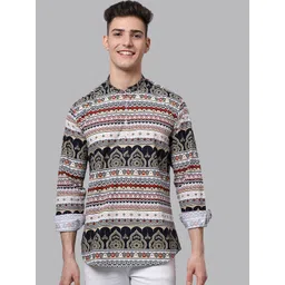 Majestic Man Ethnic Motifs Printed Band Collar Pure Cotton Kurta-picture-25