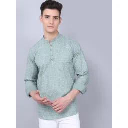 Majestic Man Geometric Printed Band Collar Pure Cotton Short Kurta-picture-34