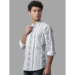 Majestic Man Geometric Printed Band Collar Pure Cotton Straight Kurta-picture-17