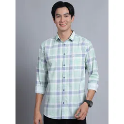 Majestic Man Men Comfort Spread Collar Checked Cotton Slim Fit Casual Shirt-picture-14