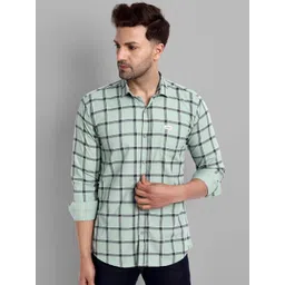 Majestic Man Men Green Slim Fit Windowpane Checks Checked 100% Cotton Casual Shirt-picture-23