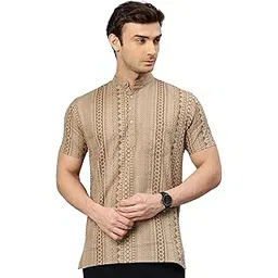 majestic man Men Slim Fit Ethnic Motifs Cotton Printed Half Sleeve Short Kurta-picture-40