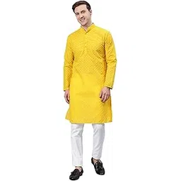 majestic man Men's Cotton Blend Regular Fit Casual Polyester Mandarin Collar Ethnic Motifs Embroidered Long Regular Kurta-picture-50