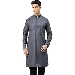 majestic man Men's Cotton Blend Straight Fit Straight Regular Solid Long Kurta-picture-18