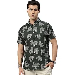 majestic man Slim Fit Floral Printed Pure Cotton Casual Half Sleeve Shirt-picture-11