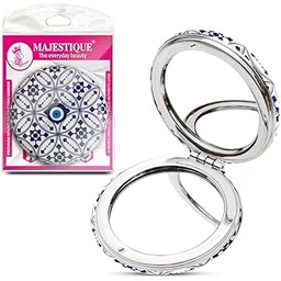 MAJESTIQUE Premium Round Magnifying Mirror 1X/2X | Double-Sided Folding Mirror | Portable Hand Mirror for Women | Small Mirror for Purse | Compact Pocket Mirror - 1Pc/Multicolour-picture-16