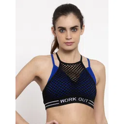 MAKCLAN Blue & Black Solid Lightly Padded Non-Wired Workout Bra-MK1818SBB-picture-33
