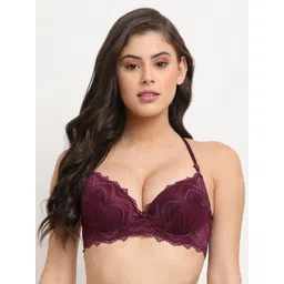 MAKCLAN Maroon Plunge Bra Underwired Lightly Padded-picture-17
