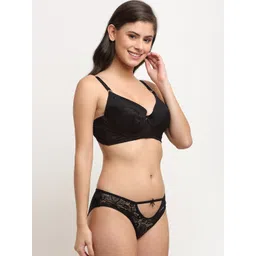 MAKCLAN Women Black Self-Design Lingerie Set - K1408LZL image 2