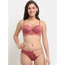 MAKCLAN Women Burgundy Self-Design Lingerie Set K1402LBL-picture-32