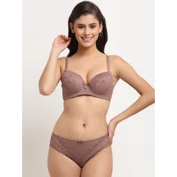 MAKCLAN Women Coffee Brown Self-Design Lingerie Set - K1407LBL-picture-38