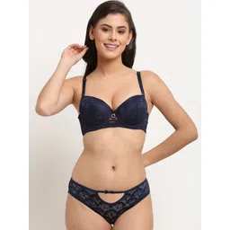 MAKCLAN Women Navy Blue Self-Design Lingerie Set - K1406LAL-picture-30