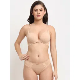 MAKCLAN Women Nude-Coloured Self-Design Lingerie Set - K1403LNS-picture-26