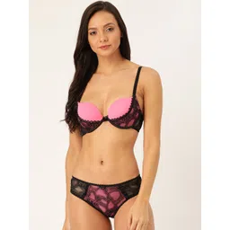 MAKCLAN Women Pink & Black Lace Lingerie Set K32010LB-picture-28