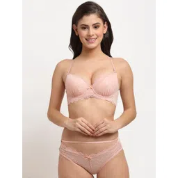 MAKCLAN Women Pink Self Design Lingerie Set - K1404LPS-picture-35