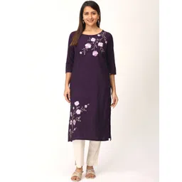 MAKEOVER FASHIONS Floral Embroidered Boat Neck Thread Work Thread Work Kurti-picture-40