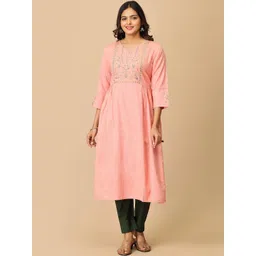 MAKEOVER FASHIONS Floral Embroidered V-Neck Thread Work Thread Work Empire Kurti-picture-12