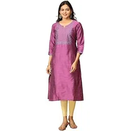 makeover fashions Mauve Slub Silk Straight Embroidery Kurti-picture-24