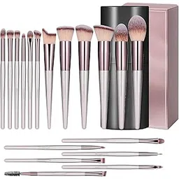 Makeup Brush Set – 18 Pcs Premium Synthetic Brushes for Foundation, Powder, Concealer, Eyeshadow & Blush – Includes Black Leather Carrying Case, champagne gold-picture-31