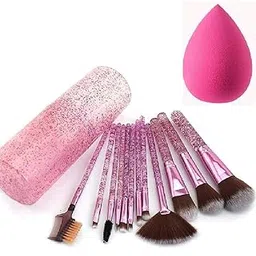 Makeup Brushes Set Transparent Handle Powder Foundation Brush & Makeup Blender (pack of 13 pc) (shiny Purple)-picture-52