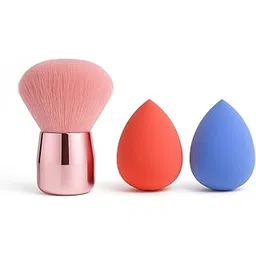 Makeup Kabuki Brush with 2 Beauty Blending Sponges – Soft Pink Powder Brush + Coral & Blue Latex-Free Blenders for Foundation, Blush, Setting Powder & Full Face Makeup – Smooth, Streak-Free Finish (Pack of 3 )-picture-48