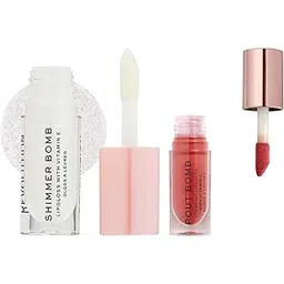 Makeup RevolutionShimmer Bomb Light Beam Pearl | 4.5ml Pout Bomb Plumping Gloss- Peachy Coral |4.6 ml-picture-21