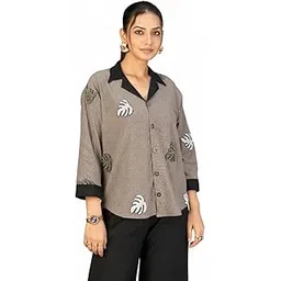 makhhi wear your vibe Makhhi Wear Trendy Women’s Brown Embroidered Shirt Imported Fabric Leaf Design Casual Shirt for Women(M)-picture-17
