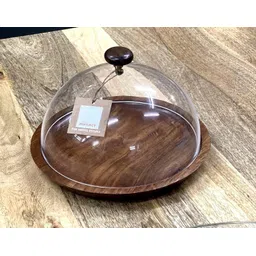 makrey Wood Acrylic Round Cake Platter with Dome Cloche Cover Acrylic Cake Server-picture-11