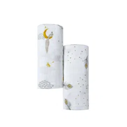 Malabar Baby Kids White Pack Of 2 Printed Swaddles-picture-11