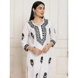 malabis MALABIS.in White Base Mulmul Straight Fit Long Chikankari kurti With Colorful Threadworks-picture-27