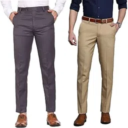 maleno Men Formal Trouser Regular Fit Solid | Soft and Breathable Pant Combo (Pack of 2)-picture-24