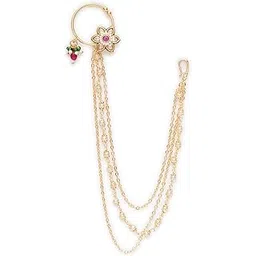 mali fionna Latest Non-Piercing Traditional Maharashtra Nose ring/Nath With Pearl Chain for Women & Girls-picture-24