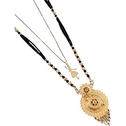 malkyn Women's Gold Plated Peacock Motif Mangalsutra with Enamel Work and Ballerina Pendant Layered Necklace Set, Traditional Indian Black Beaded Jewelry-MD-145-picture-11